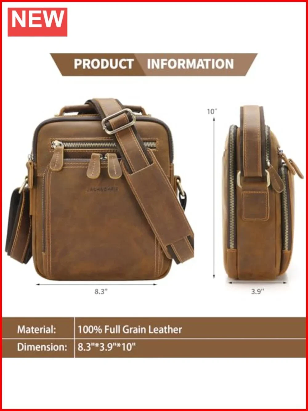 Men's Genuine Cowhide Leather Messenger Bag Crossbody Work Business Travel